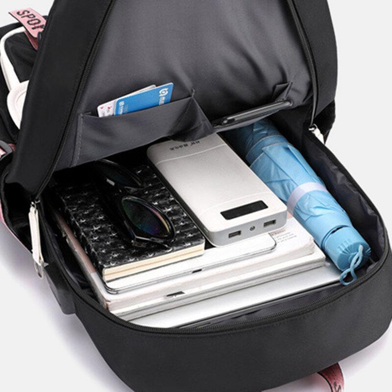 Women Printing USB Charging Large Capacity Backpack Student School Bag