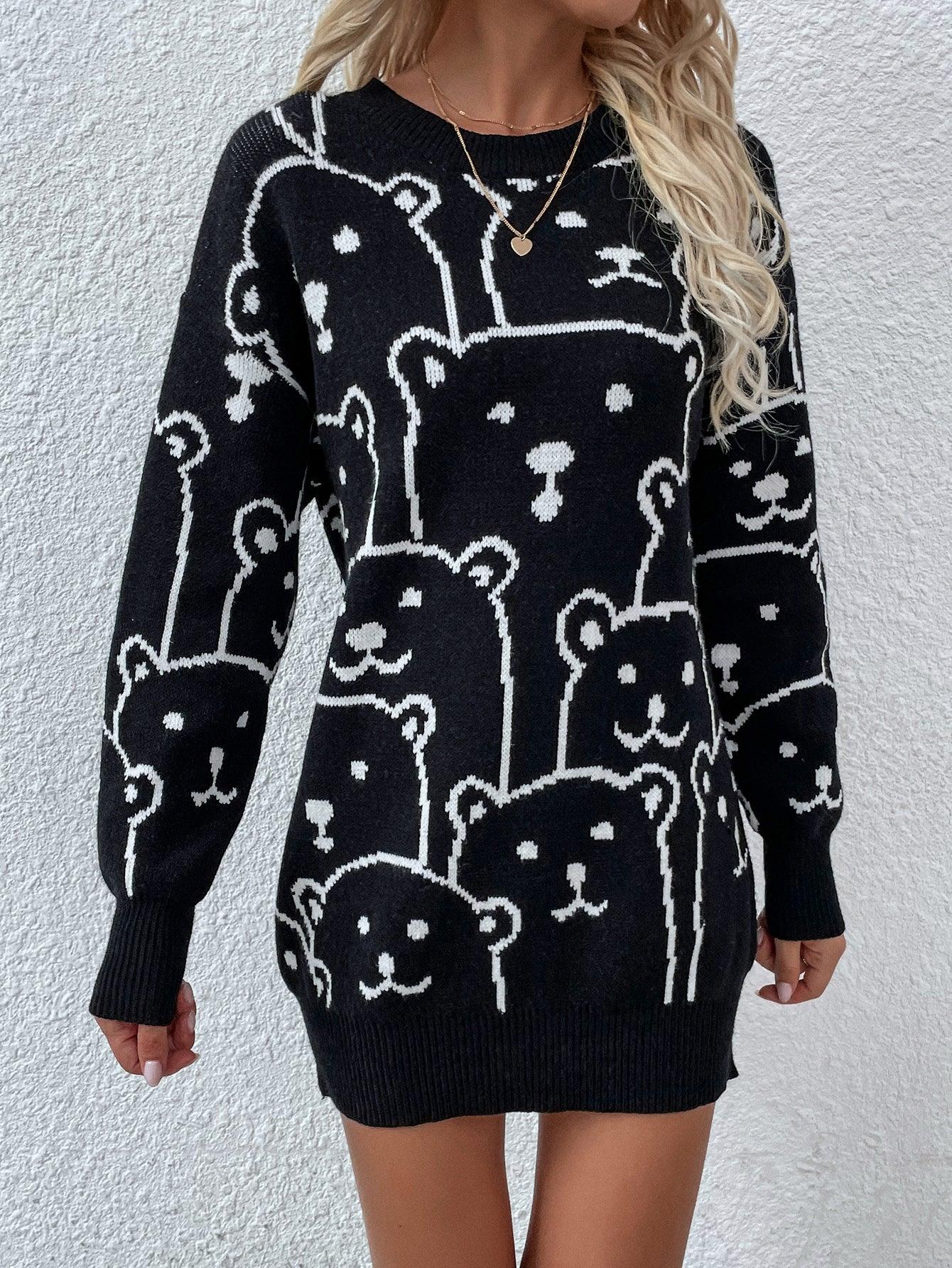 Bear Print Sweater Dress