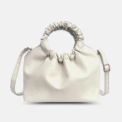 Bolso fruncido en forma de concha de Color sólido de cuero PU para mujer, bolso de mano, bolso de hombro, bolso cruzado 