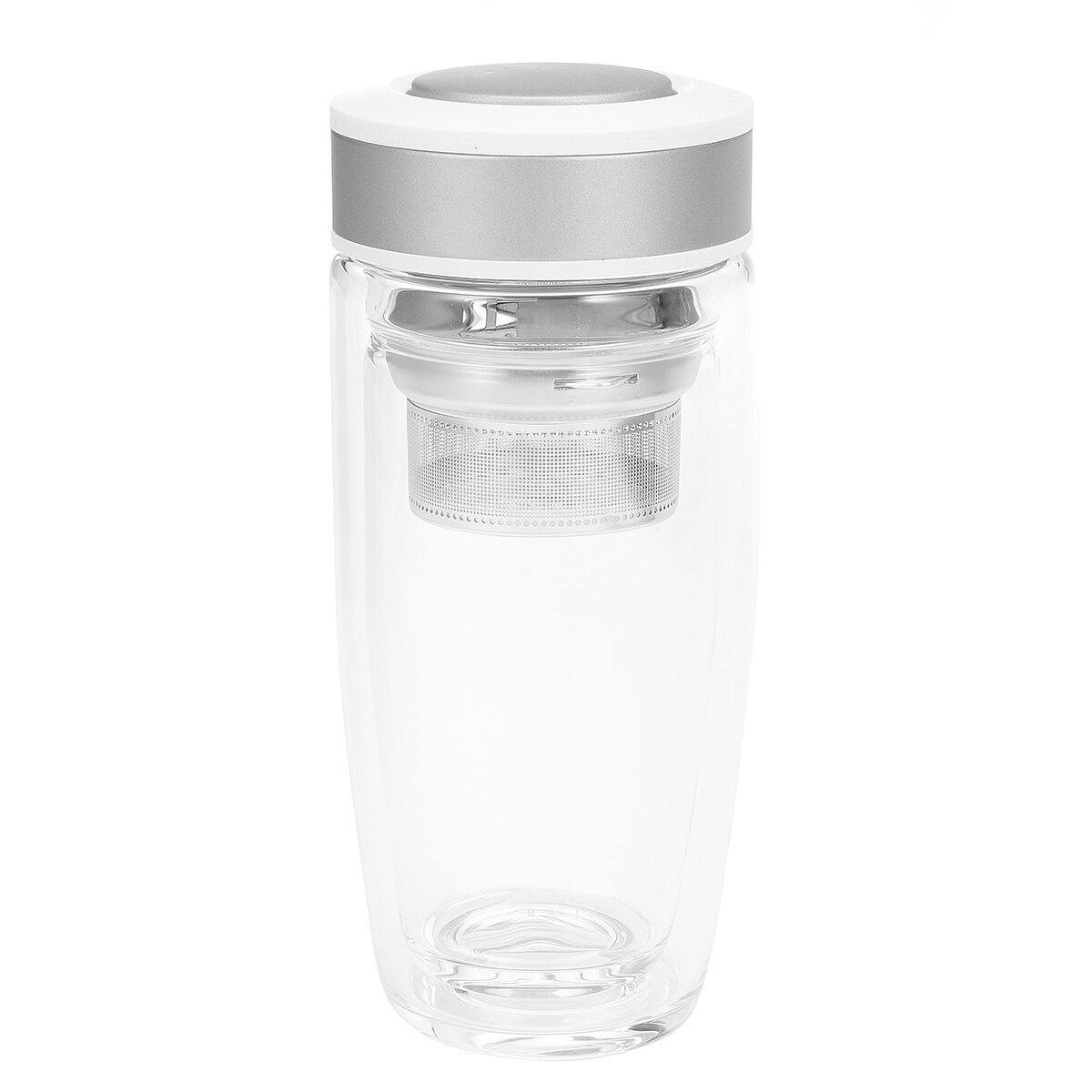 380ML Double Wall Glass Tea Tumbler Water Bottle with Filter Infuser Travel Mug