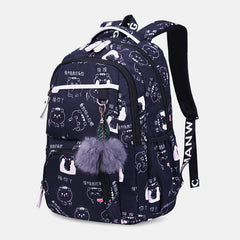 Women Fluffy Ball Print Anti-theft Multifunction Laptop Bag Backpack