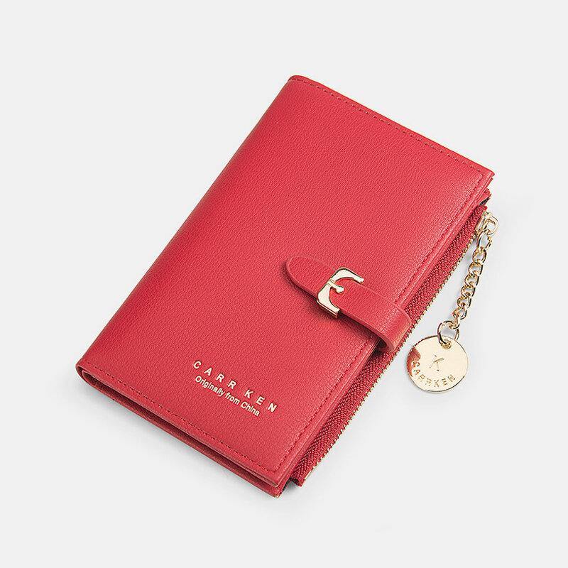 Women PU Leather Thin Solid Color Bifold Card Holder Wallet