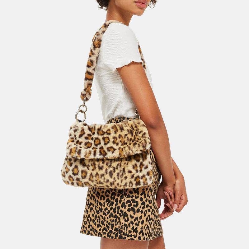 Bolso de hombro cálido suave con estampado de leopardo informal a la moda para mujer 