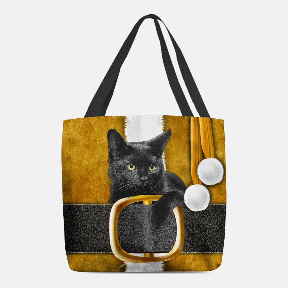 Las mujeres se sintieron lindo festivo 3D dibujos animados Navidad gato negro patrón bolso de hombro bolso de mano 