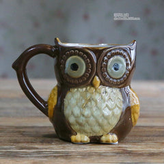 Creative Colorful Ceramic Crafts Owl Shaped Cup Drinking Water Cup Ceramic Cup