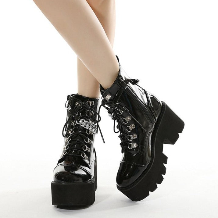 Goth-Punk-Plateau-Stiefeletten mit Kette