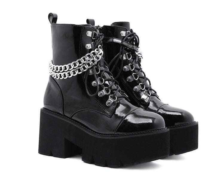 Goth-Punk-Plateau-Stiefeletten mit Kette