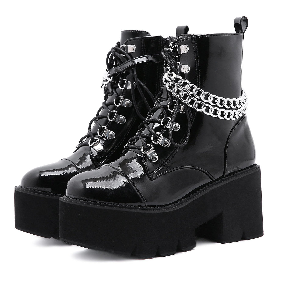 Goth-Punk-Plateau-Stiefeletten mit Kette