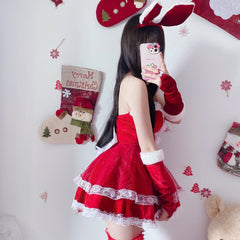 Vestido de mucama de conejito esponjoso navideño