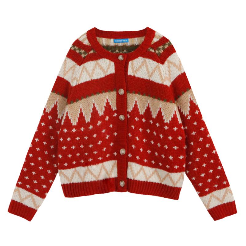 Weihnachts-Retro-All-Match-dicker Cardigan-Pullover