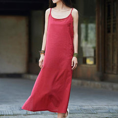 Cotton And Linen Loose Camisole Long Skirt