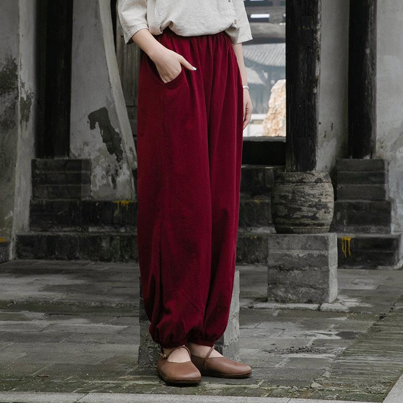 Cotton Linen Women's Loose Stitching Casual Pants