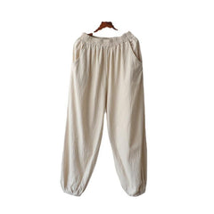 Cotton Linen Women's Loose Stitching Casual Pants