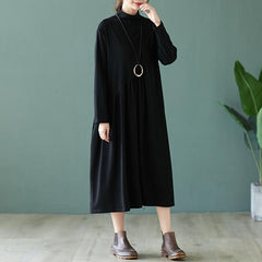 Cotton Knit Long Sleeve High Neck Dress