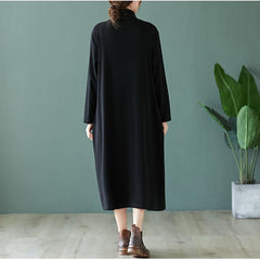 Cotton Knit Long Sleeve High Neck Dress