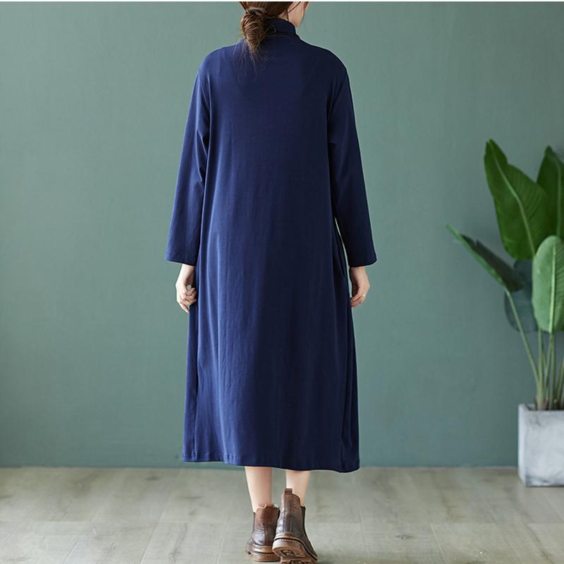 Cotton Knit Long Sleeve High Neck Dress