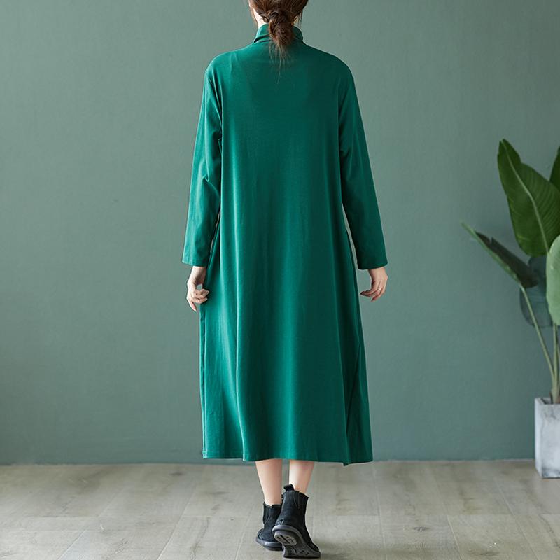 Cotton Knit Long Sleeve High Neck Dress