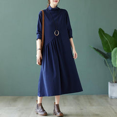 Cotton Knit Long Sleeve High Neck Dress