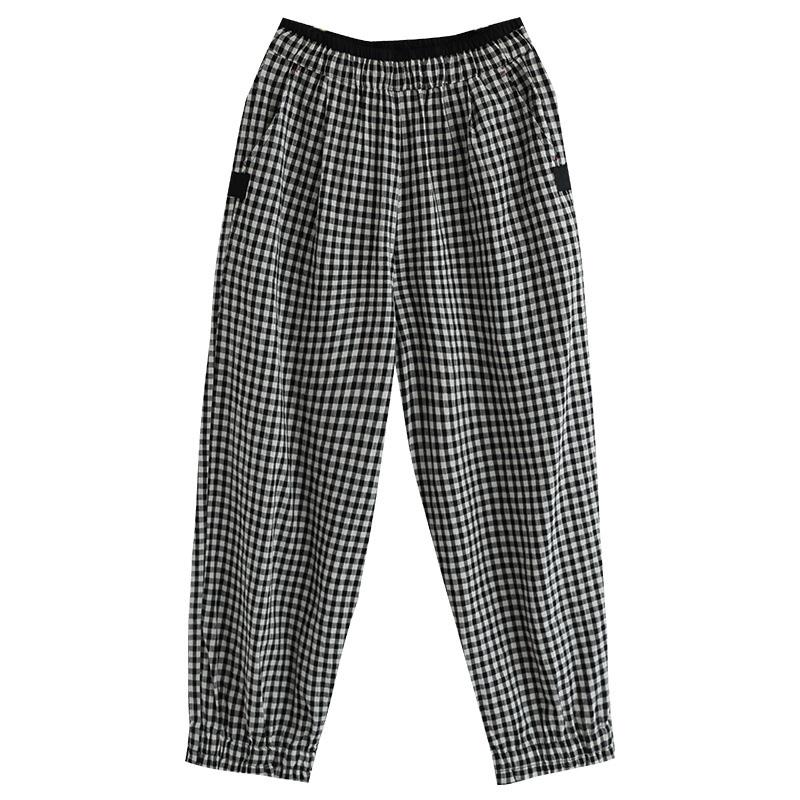 Cotton Linen Casual Plaid Harem Pants