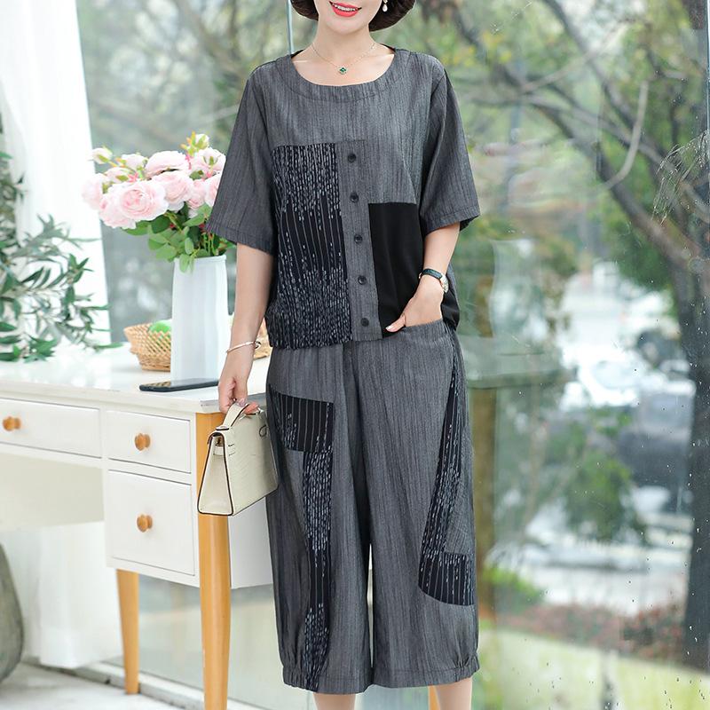 Cotton Linen Loose Plus Size Two-Piece Set