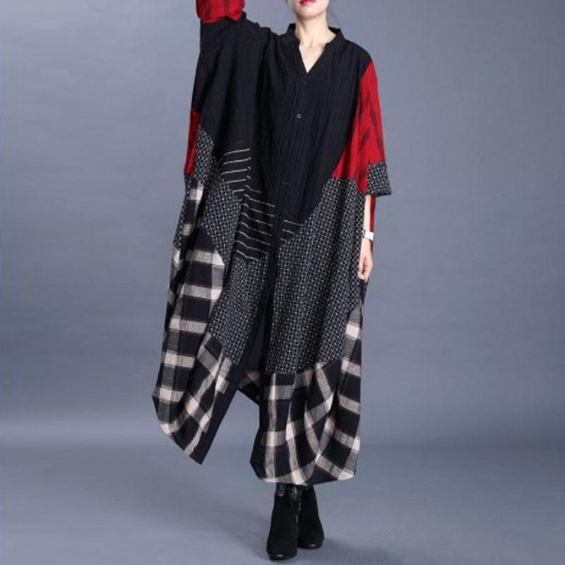 Cotton Linen Retro Splicing Women's Windbreaker Coat