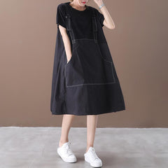 Cotton Linen Strap Mid-length Dress