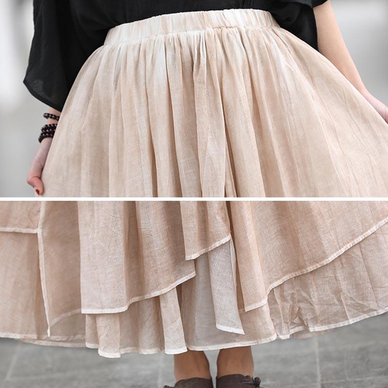 Cotton Linen Summer Solid Patchwork Casual Skirt