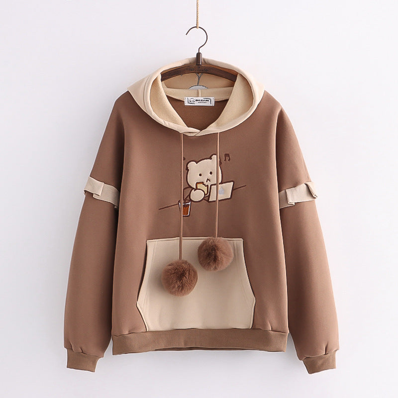 Cute Bear Hoodie Velvet Sweater