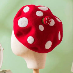 Cute Red Mushroom Women Kids Beret