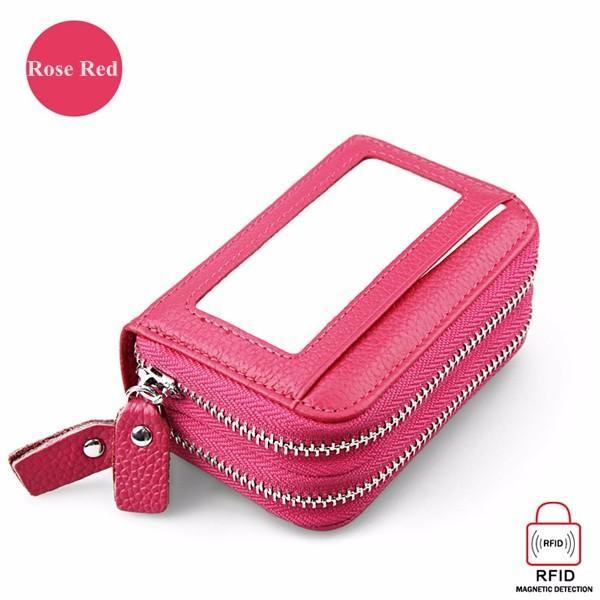 Genuine Leather RFID Double Zipper 11 Card Holder Coin Bag