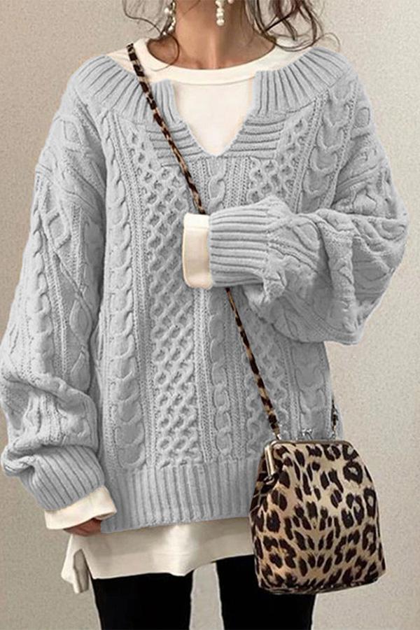 Lilipretty Linen Pattern Casual Knit Sweater