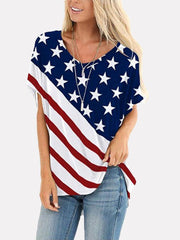 American Flag Star Print Independence Day Crew Neck Women Casual T-shirts For Women