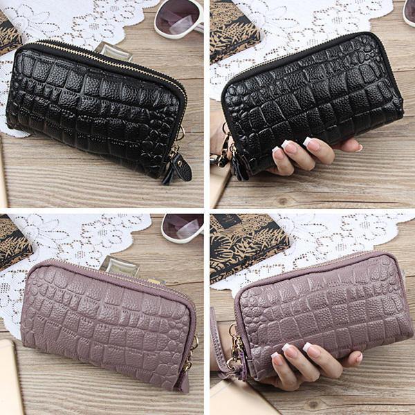 Women Stone Pattern Clutches Bags Double Zipper Long Wallet Card Holder 5.5'' Phone Purse