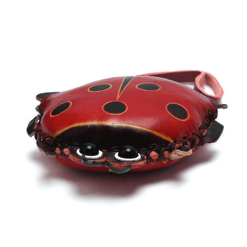 Women Genuine Leather Ladybug Pattem Mini Coins Bag Card Holder Coin Purse