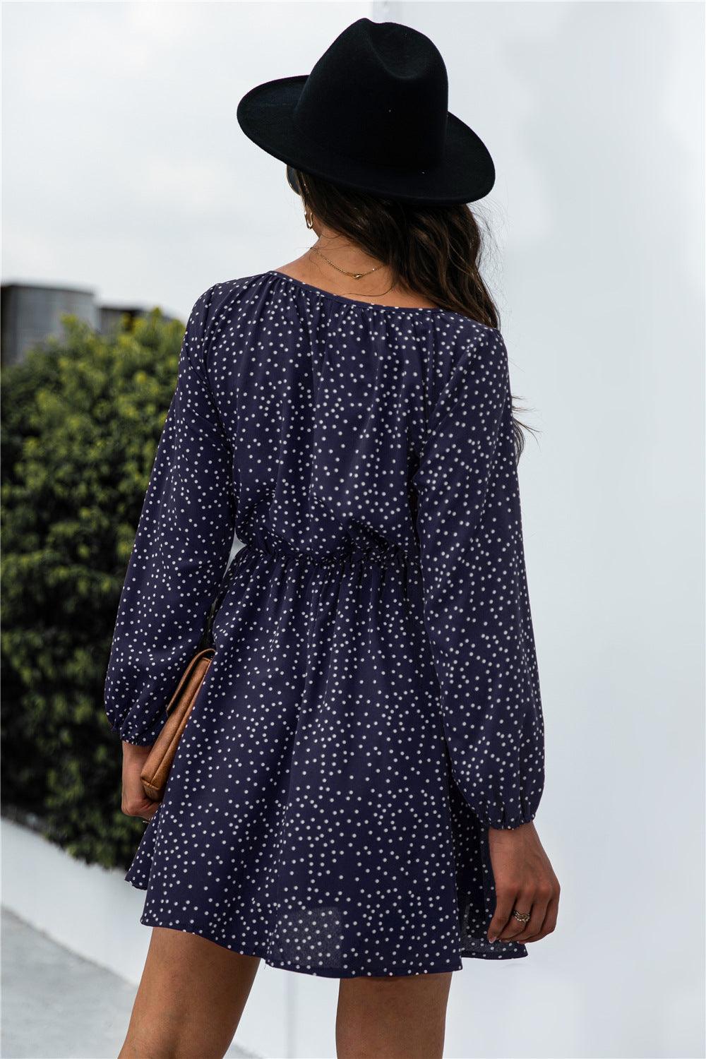 Polka Dot Tie Neck Dress