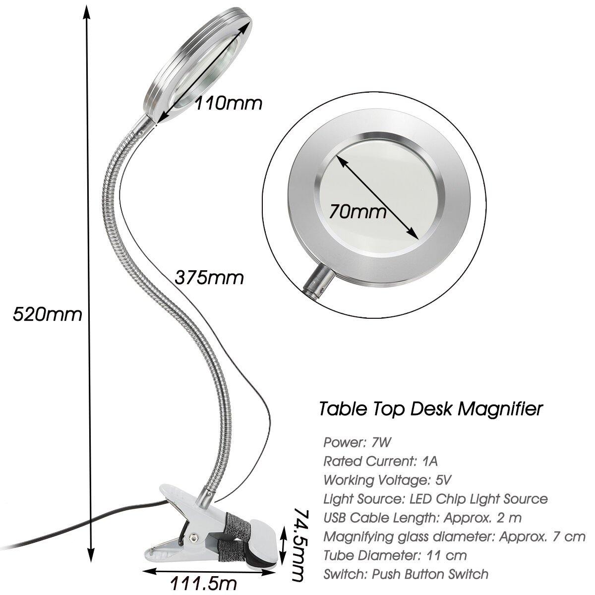 USB LED Magnifying Glass Desk Lighting 8X Magnifier Lamp Bendable Beauty Makeup Tattoo Light Reading