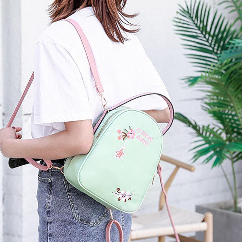 Women Oxford Embroidery Ethnic Multi-carry Earphone Backpack Shoulder Bag Handbag