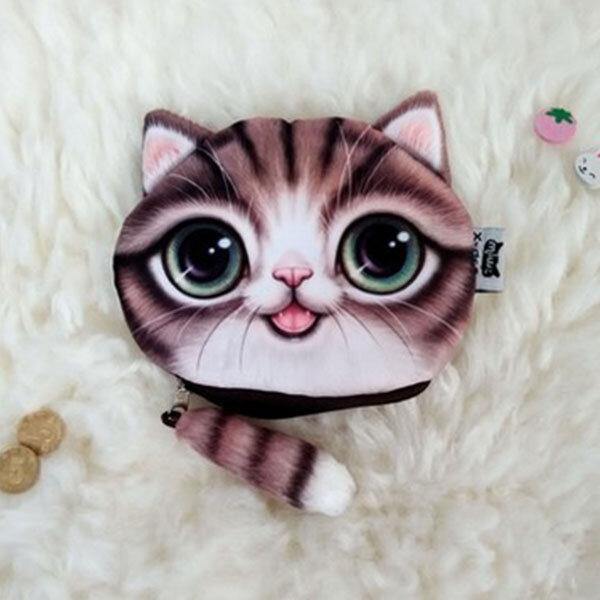 Women Plush Cartoon Cat Head Personality Cute Small Coin Bag Storage Bag