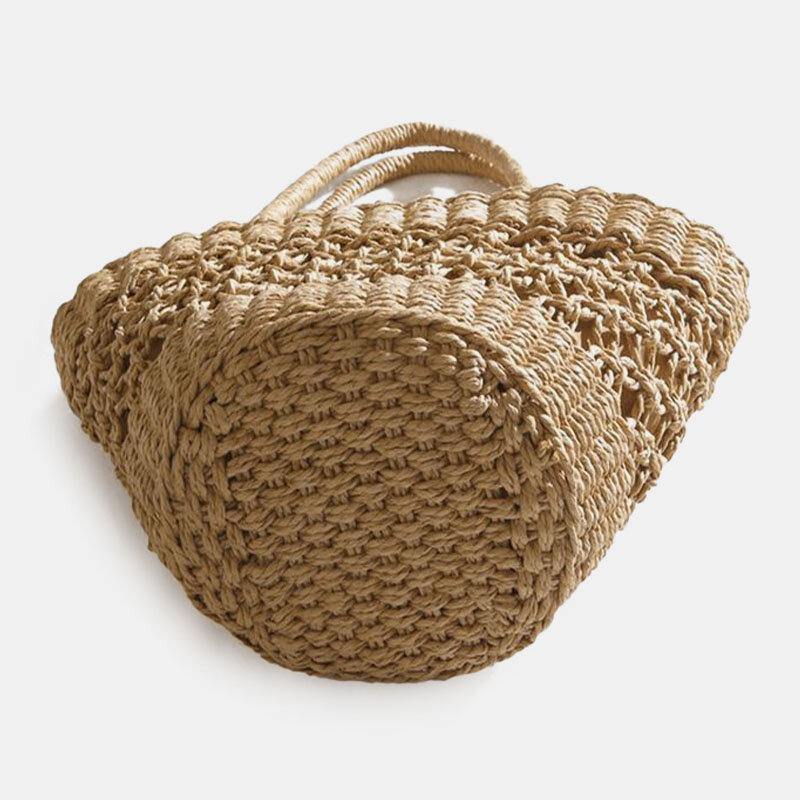 Bolso cilíndrico de cuerda de papel hecho a mano Retro hueco de paja para mujer bolso de mano de playa 