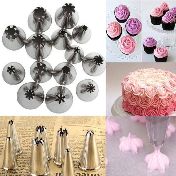 14 Stück Edelstahl-Blumen-Icing-Fülltüllen für Kuchen, Gebäck, Dekorationszubehör, Backwerkzeug 