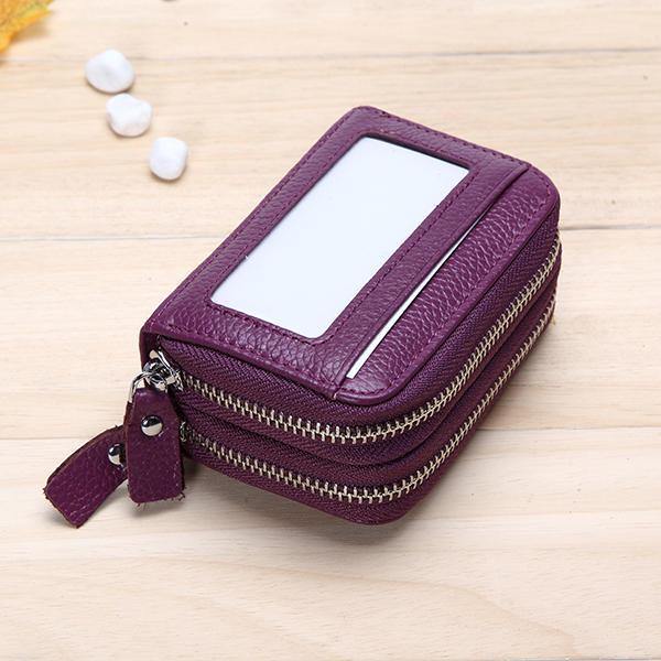 Genuine Leather RFID Double Zipper 11 Card Holder Coin Bag