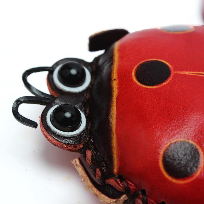 Women Genuine Leather Ladybug Pattem Mini Coins Bag Card Holder Coin Purse