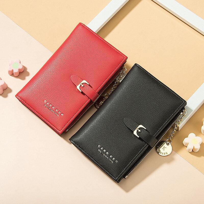 Women PU Leather Thin Solid Color Bifold Card Holder Wallet