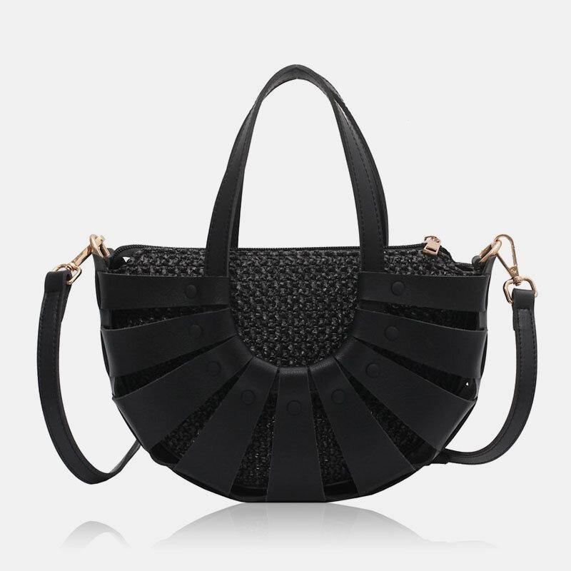 Bolso de mano sencillo hueco de gran capacidad con remaches de cuero PU para mujer, bolso de hombro, bolso cruzado, bolso de paja 