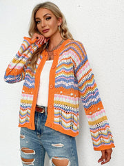 Durchbrochener Cardigan mit Chevron-Streifen