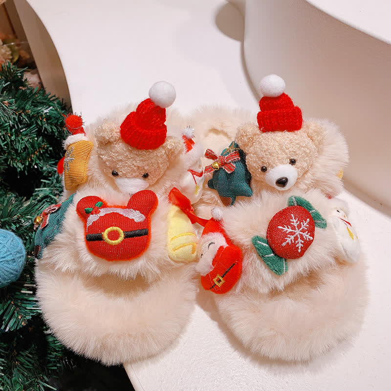 Pantoufle en peluche mignonne d'ours de Noël