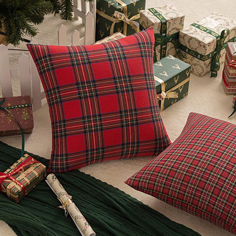 1PC Square Pillow Case Christmas Scottish Plaid Throw Waist Cushion Cover 18"