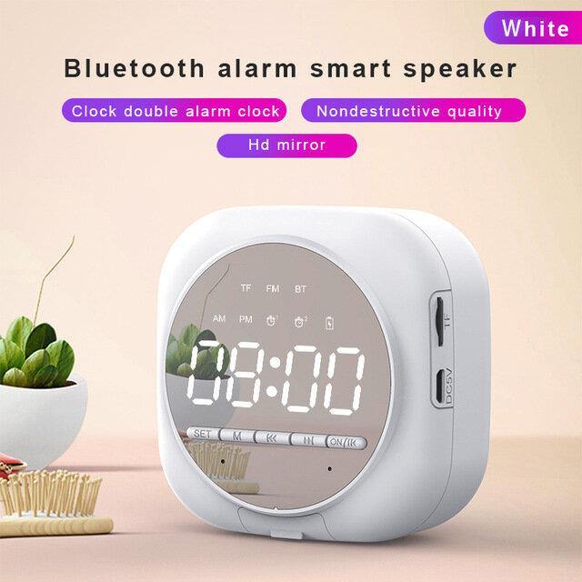 Wireless USB bluetooth 5.0 LED Mirror Alarm Clock Speaker TF FM Radio Clock Digital Snooze Table Clock Wake Up Phone Holder Electronic Large Time Display Home Decoran Clock