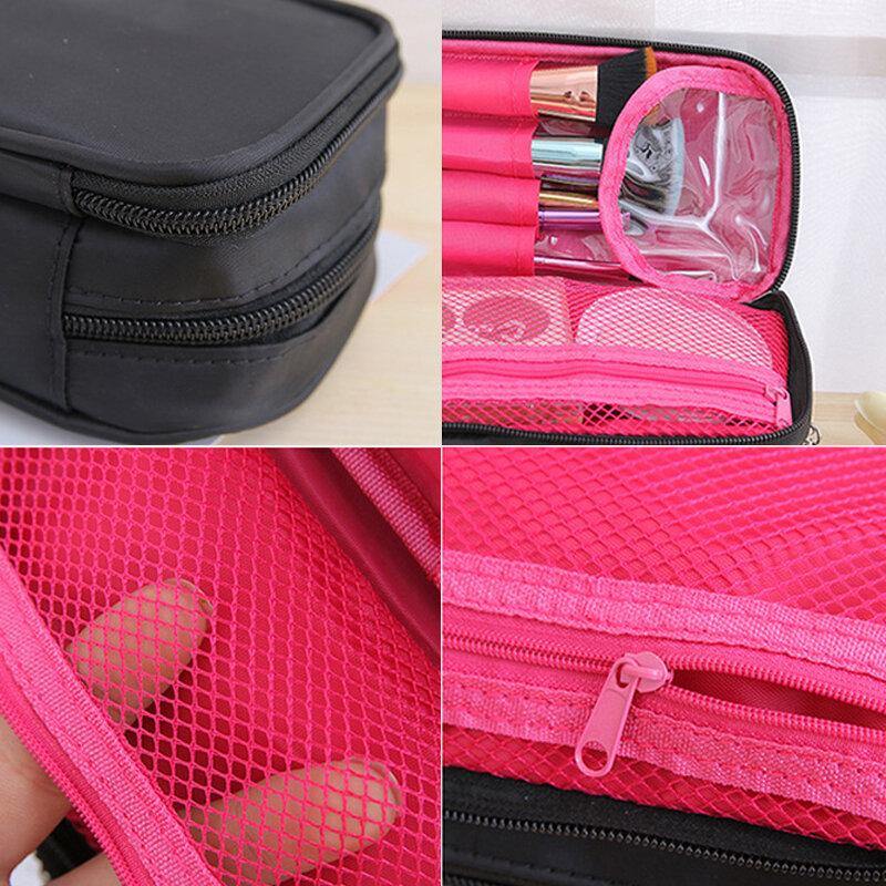 Bolsa de almacenamiento de gran capacidad de dos capas con cremallera doble impermeable para mujer, bolsa de embrague para cosméticos 