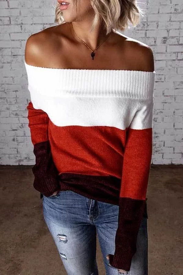 Lilipretty Lovely Chill Color Block Off Shoulder Sweater